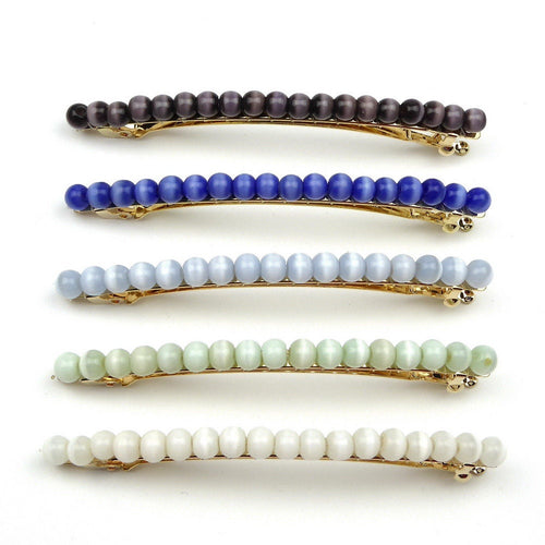 Barrette cheveux fine perles œil de chat 8cm – Éclat chatoyant