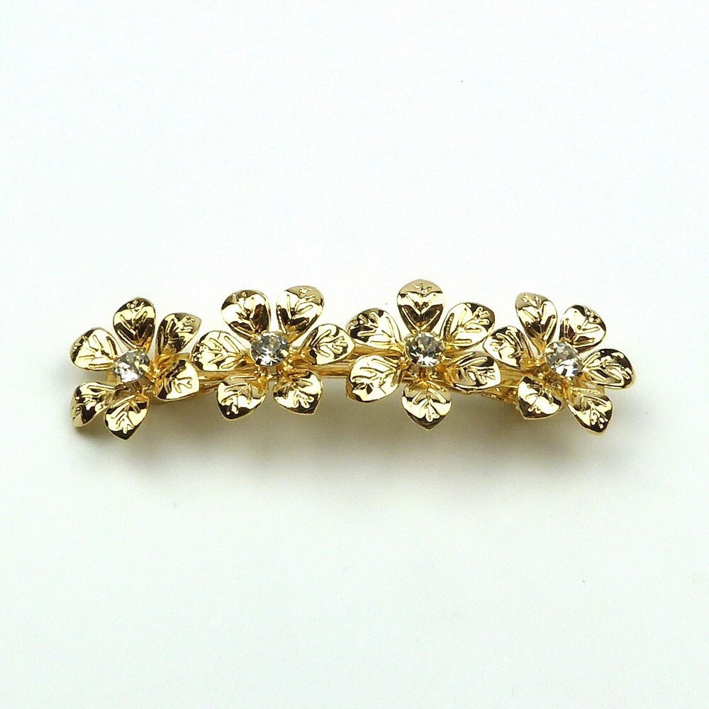 Barrette cheveux fleurs et strass en métal doré pour mariage