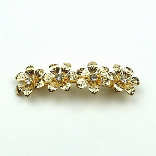 Barrette cheveux fleurs et strass en métal doré pour mariage