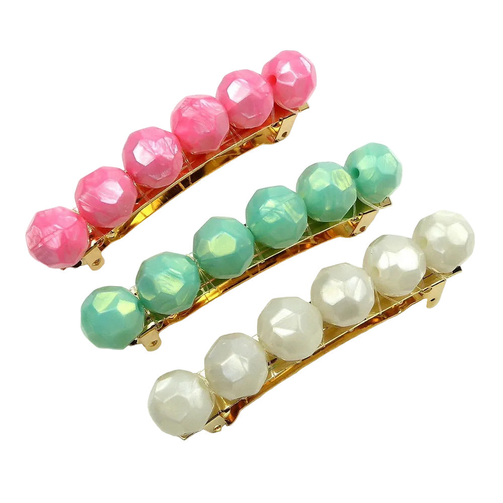 Barrette cheveux grosse perle facette 8cm