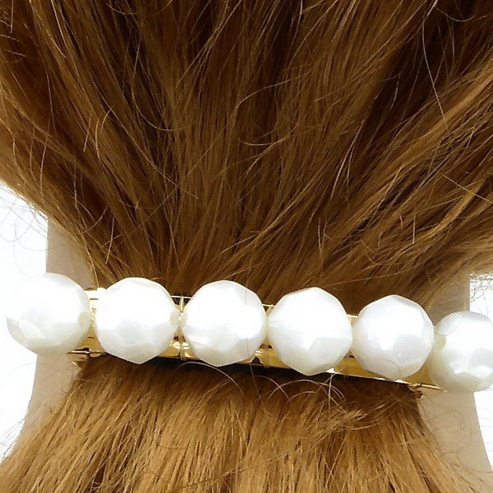 Barrette cheveux grosse perle facette 8cm blanc