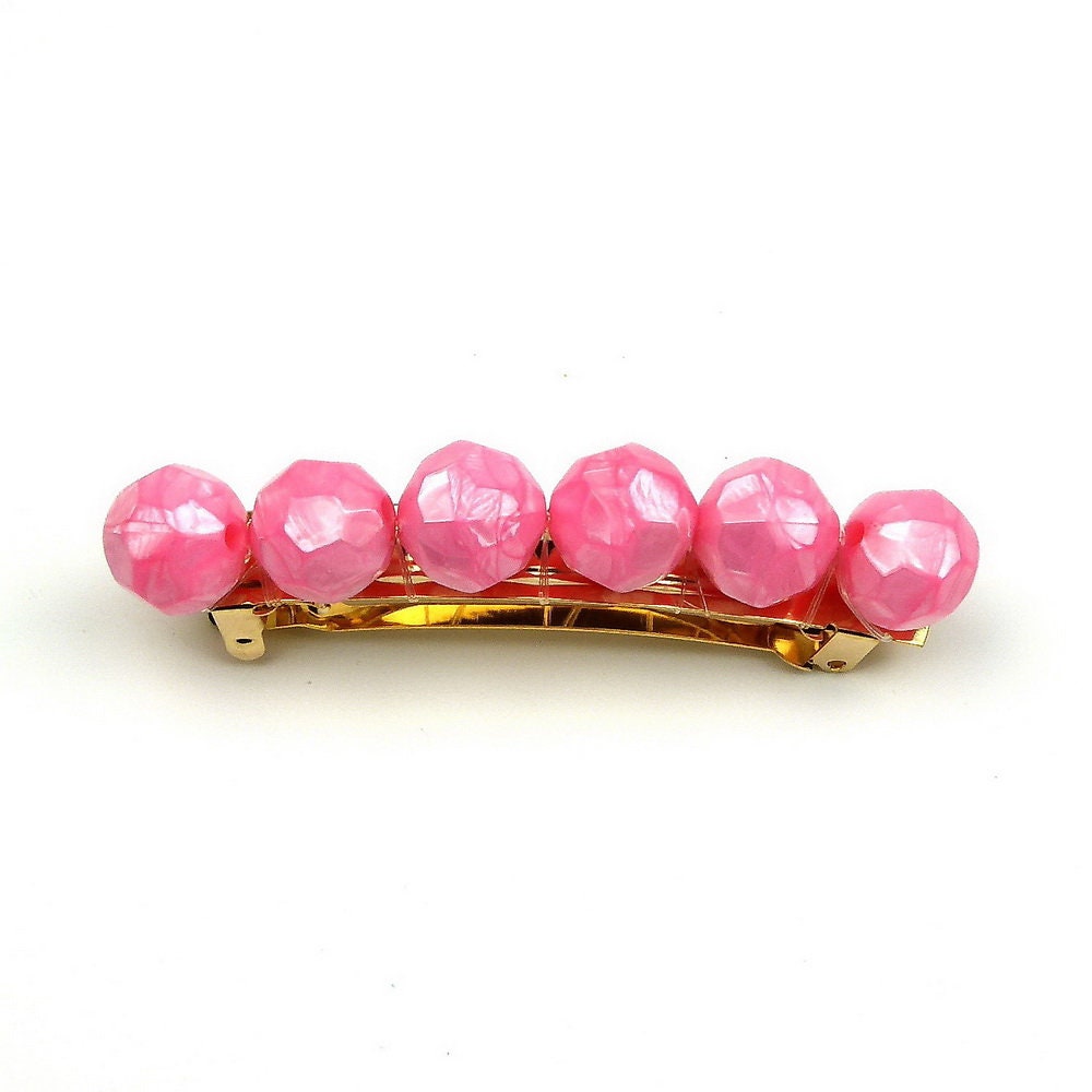 Barrette cheveux grosse perle facette 8cm rose