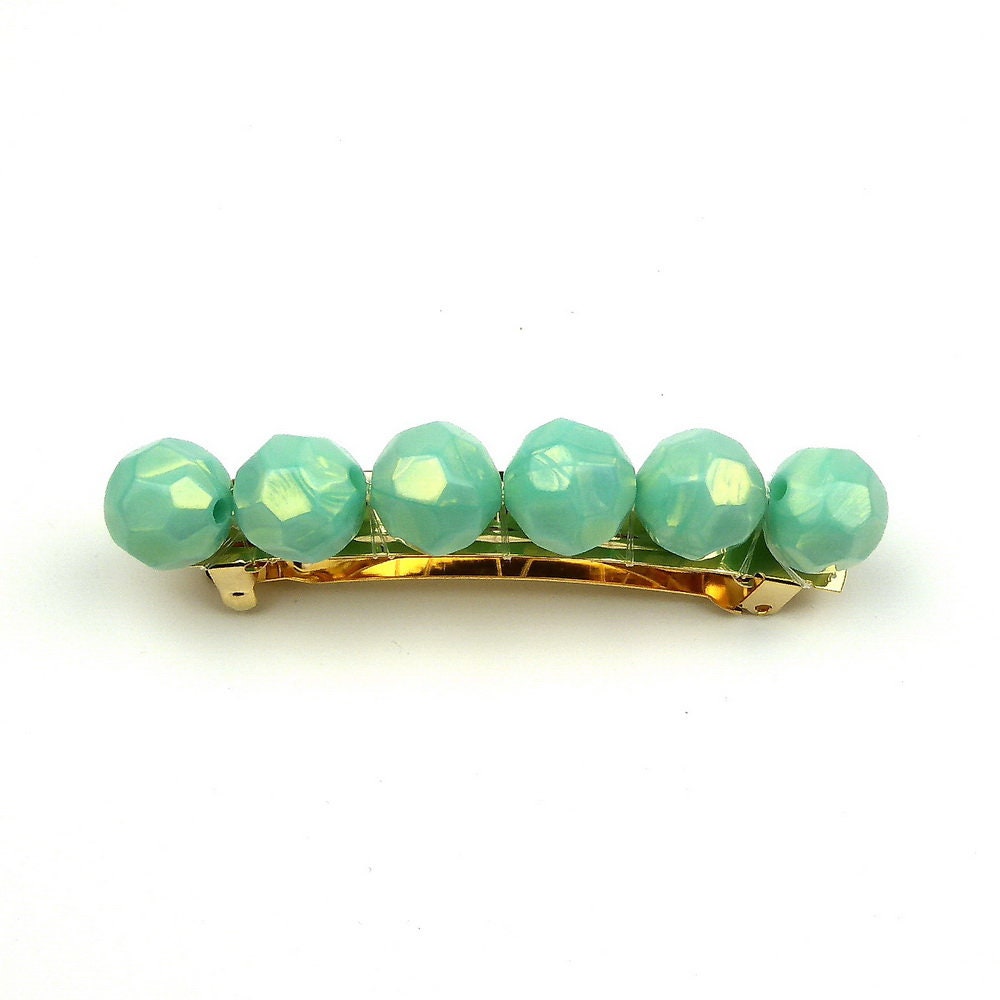 Barrette cheveux grosse perle facette 8cm vert