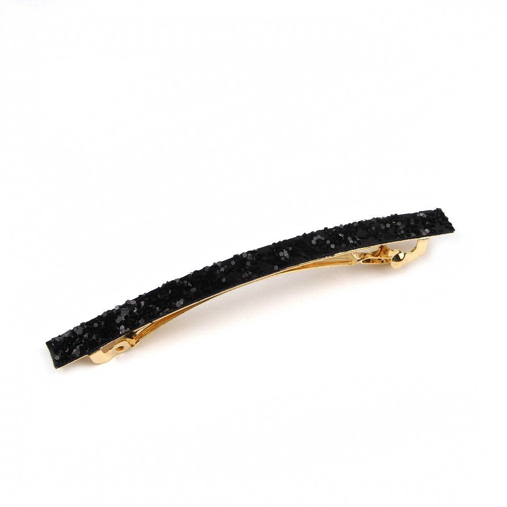 Barrette cheveux longue 10cm paillette noir