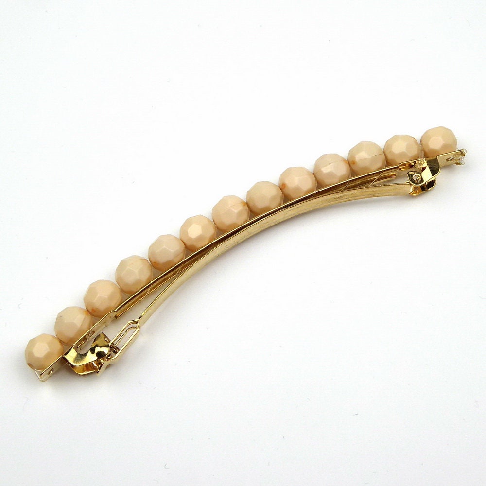 Barrette cheveux longue 10cm perle facette beige, cheveux fins
