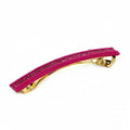Barrette cheveux longue 9,5cm velours suédine fuschia avec chaîne et strass