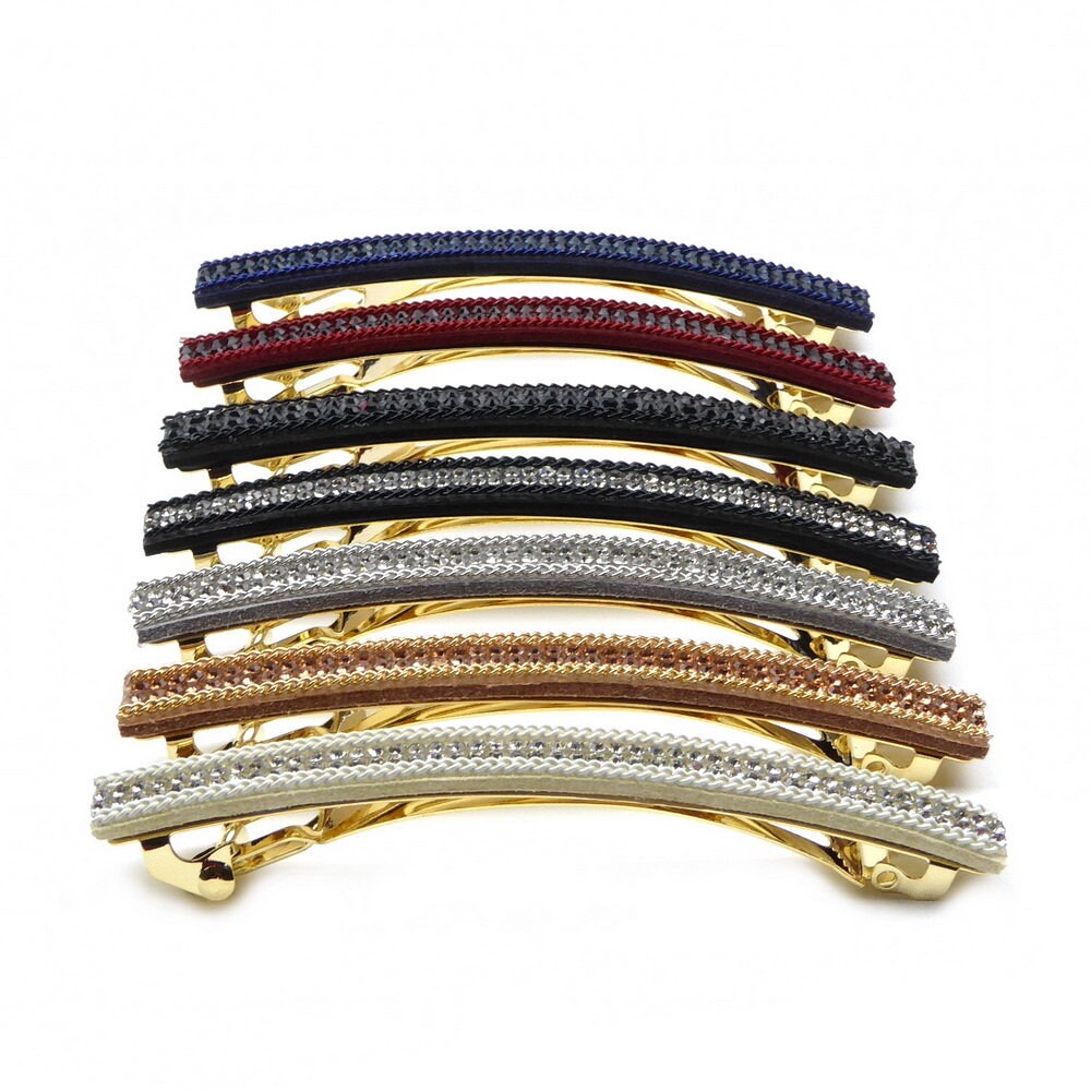 Barrette cheveux longue 9,5cm velours suédine avec chaîne et strass