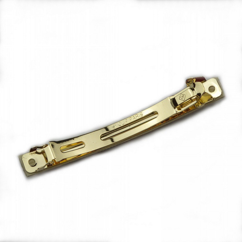 Barrette cheveux longue 9,5cm velours suédine avec chaîne et strass, monture Clip Paris cheveux fins