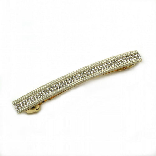 Barrette cheveux longue 9,5cm velours suédine avec chaîne et strass blanc
