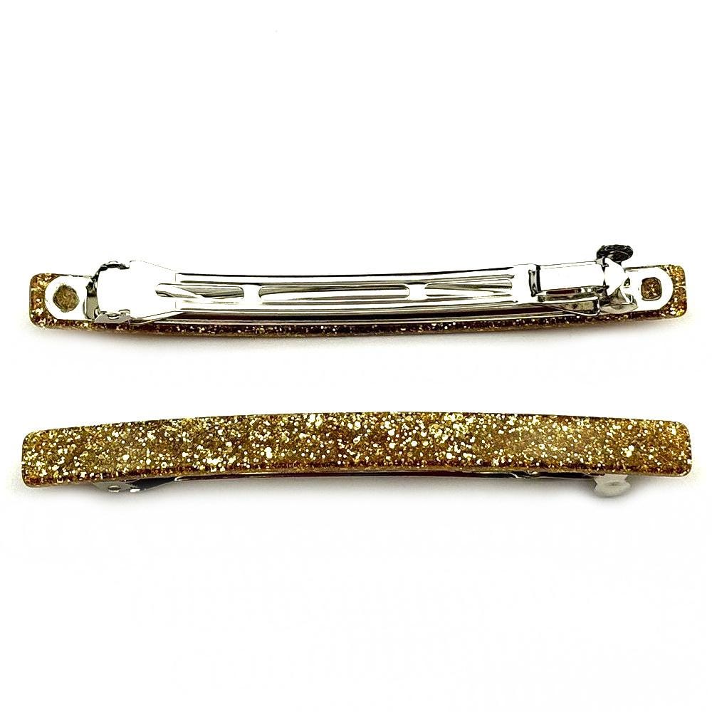 Barrette cheveux longue 10cm en acétate paillette doré fait main