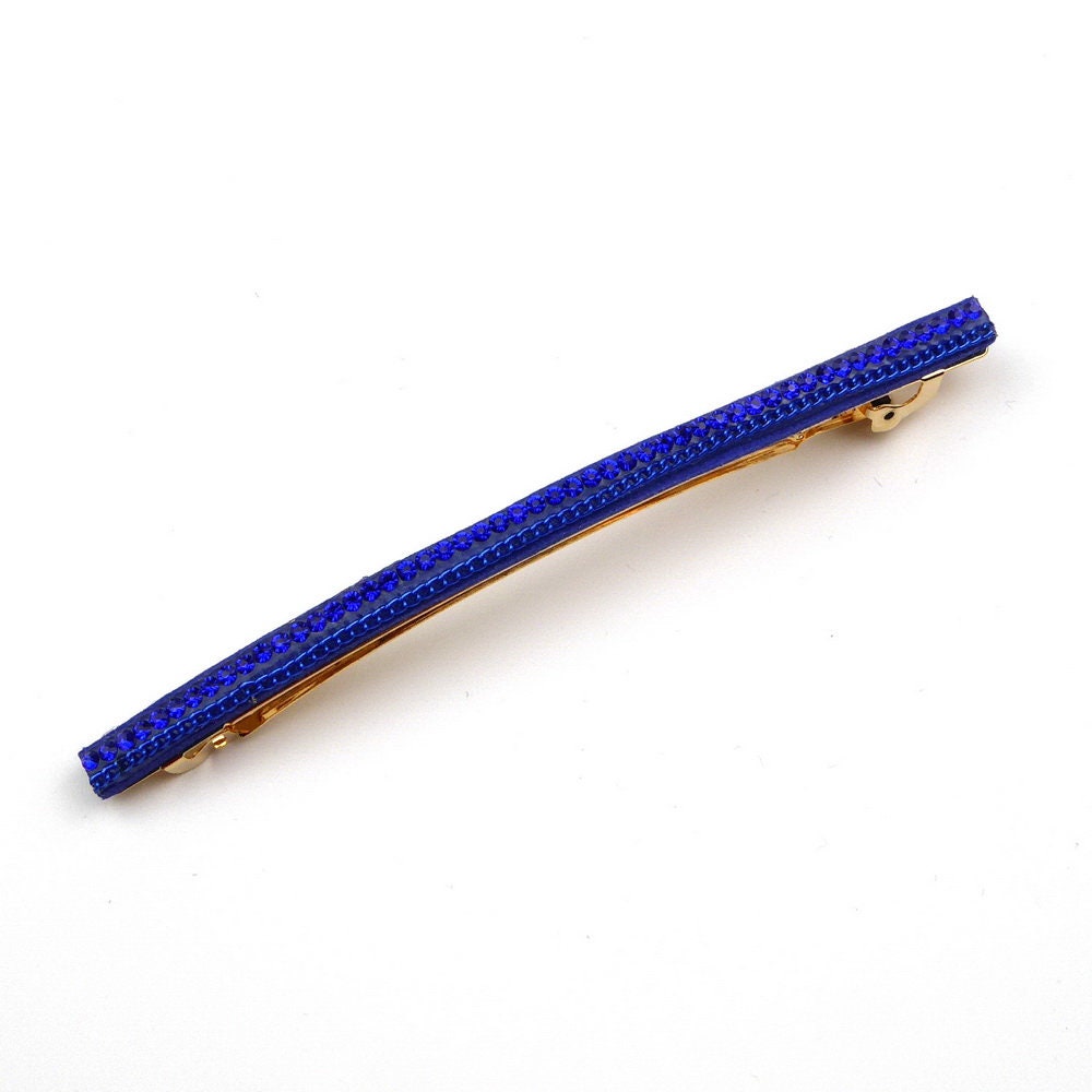 Barrette cheveux longue bleu roi 10cm avec chaine strass