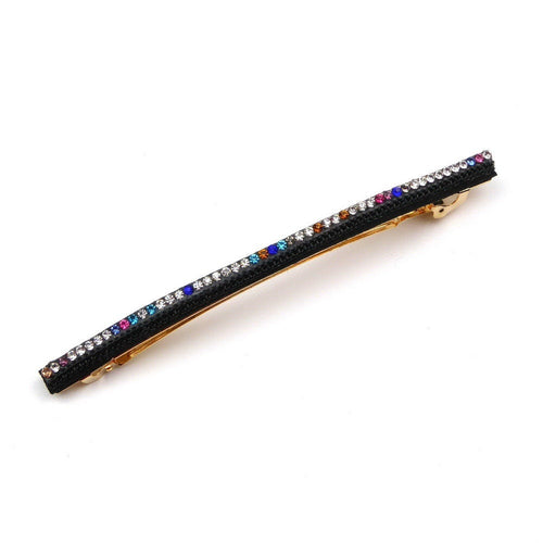 Barrette cheveux longue noir 10cm avec chaine strass multicolore  