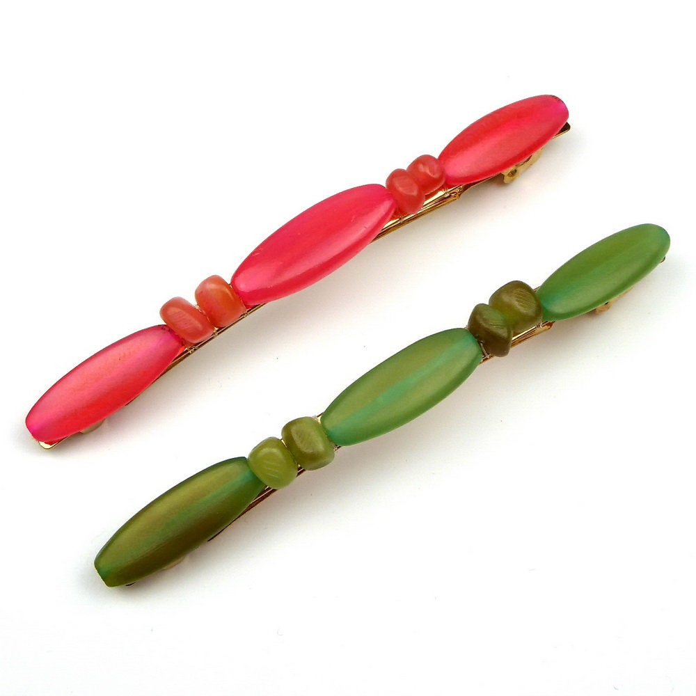 Barrette cheveux longue 10cm perles résine