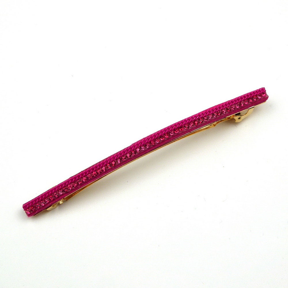 Barrette cheveux longue rouge 10cm avec chaine strass