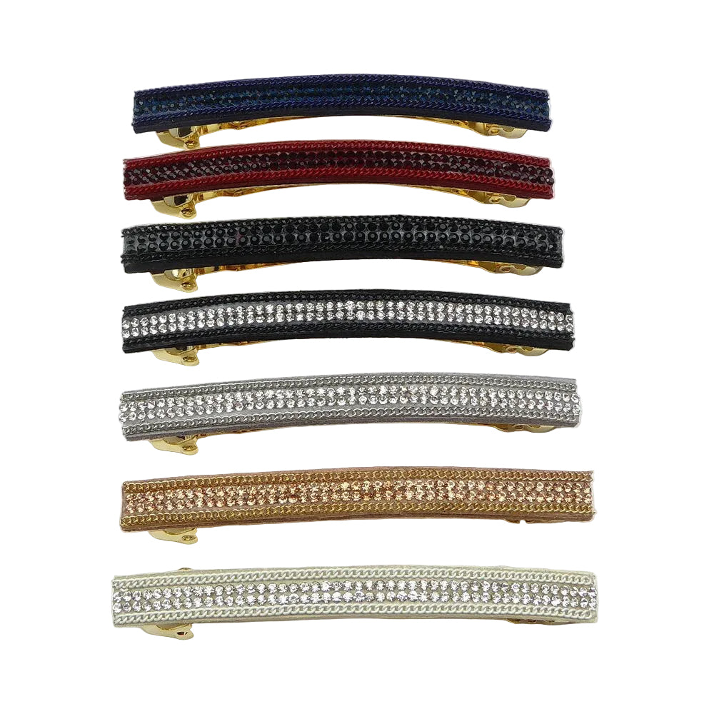 Barrette cheveux longue 9,5cm velours suédine avec chaîne et strass
