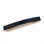 Barrette cheveux longue 9,5cm velours suédine avec chaîne et strass bleu marine