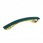 Barrette cheveux longue 9,5cm velours suédine bleu vert avec chaîne et strass