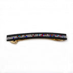 Barrette cheveux longue 9,5cm velours suédine noir avec chaîne et strass multicolore