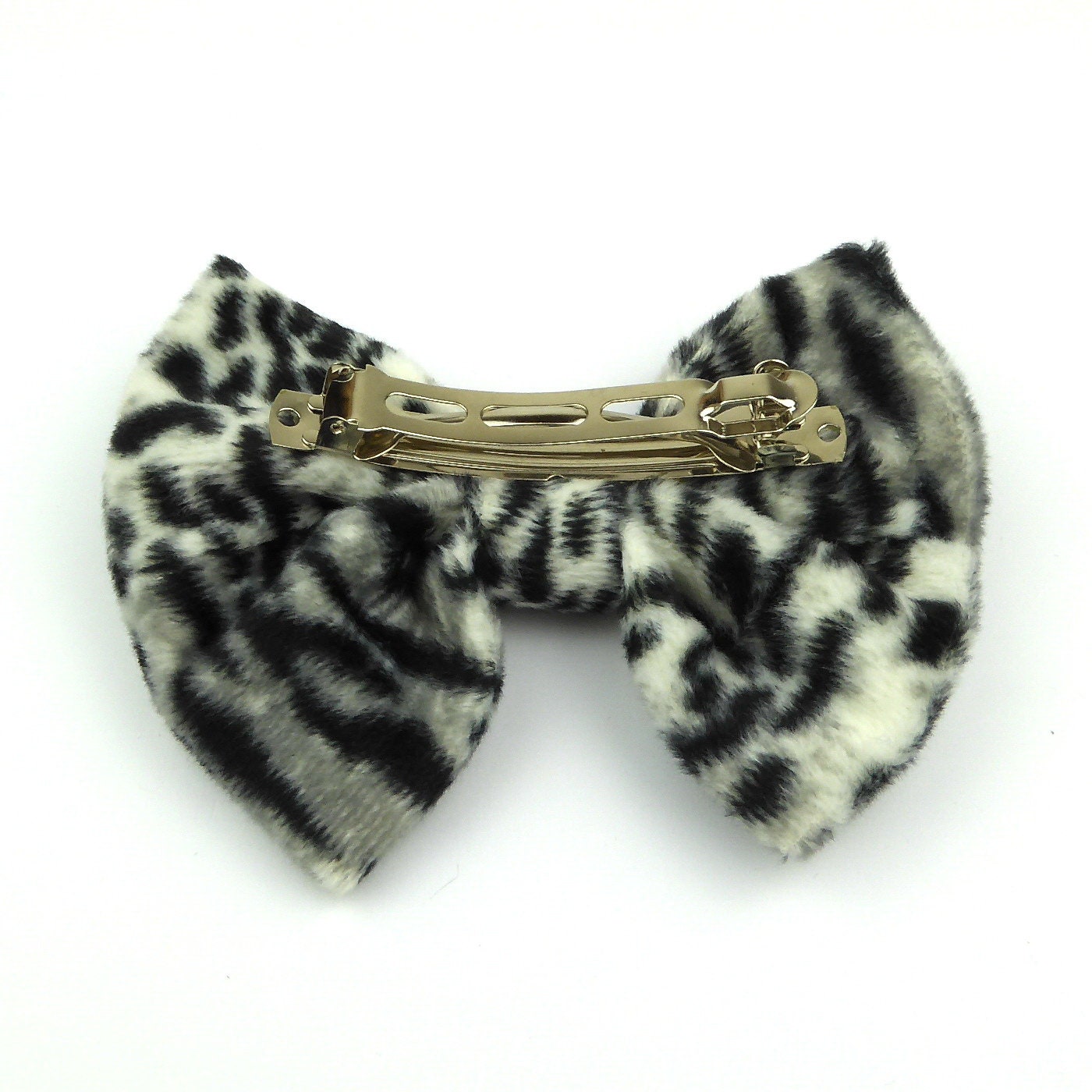 Barrette cheveux nœud imitation fourrure 8cm zebre