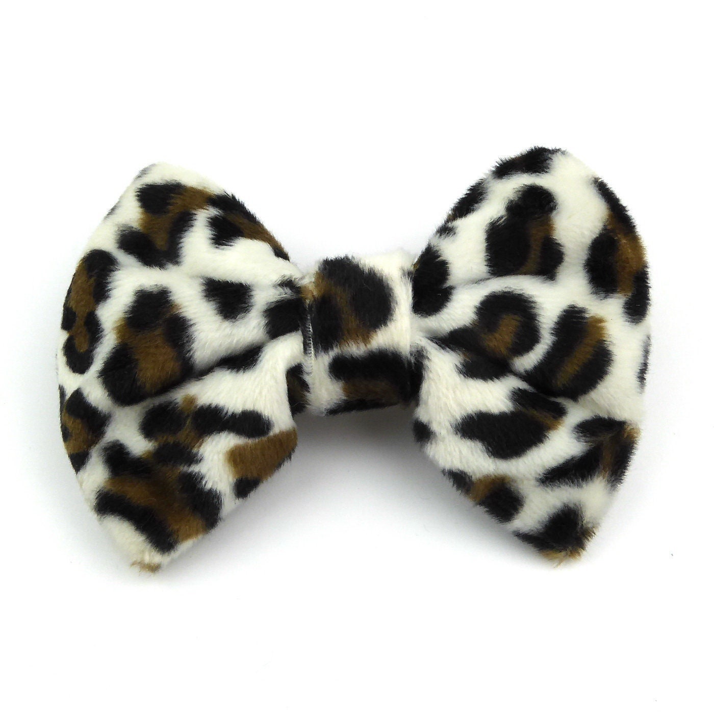 Barrette cheveux nœud imitation fourrure leopard 8cm