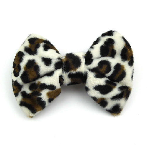 Barrette cheveux nœud imitation fourrure leopard 8cm