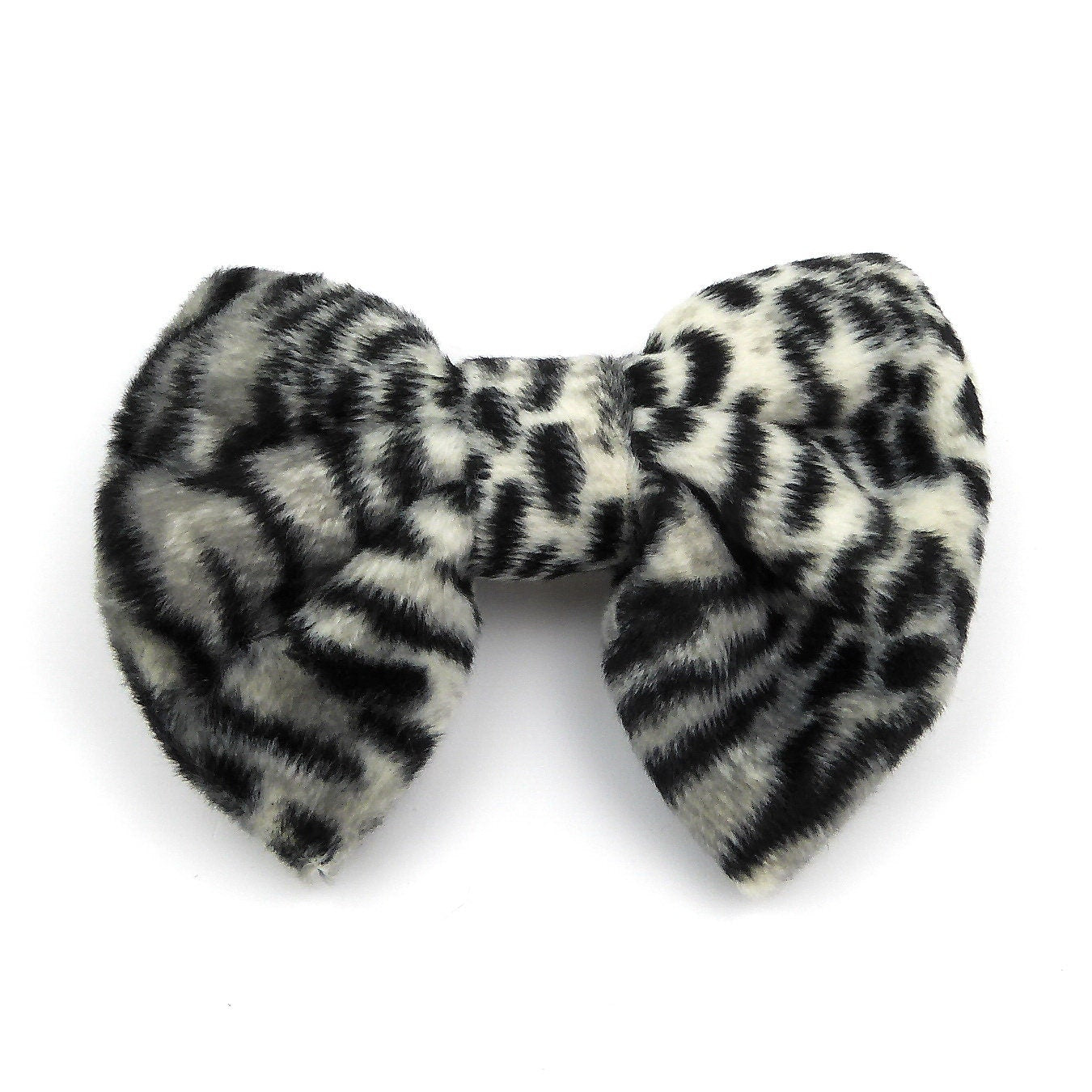 Barrette cheveux nœud imitation fourrure zebré 8cm