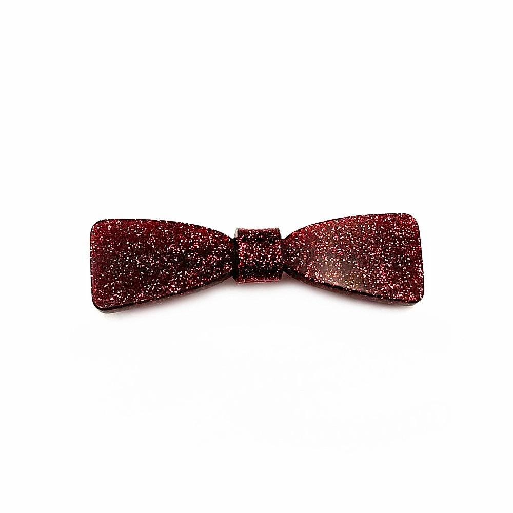 Barrette cheveux noeud en acetate paillette rouge
