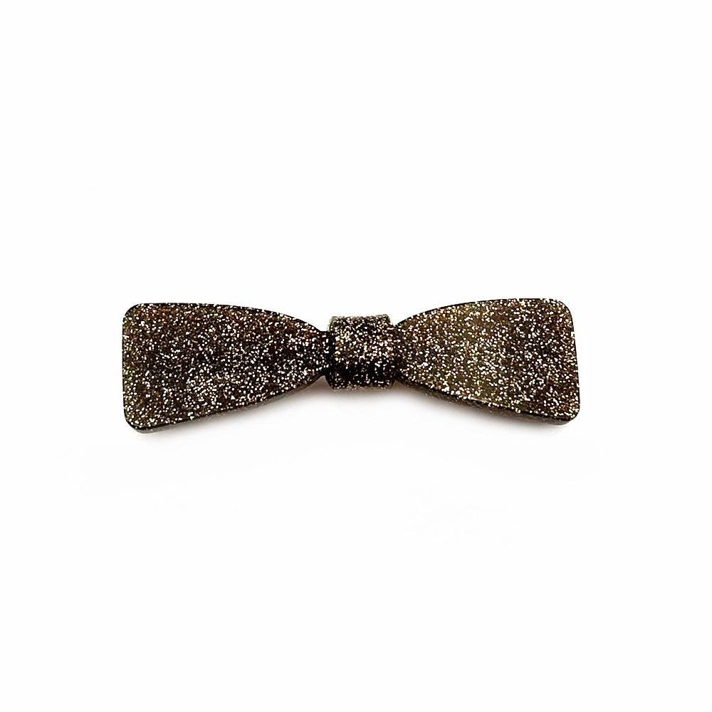 Barrette cheveux noeud en acetate paillette marron