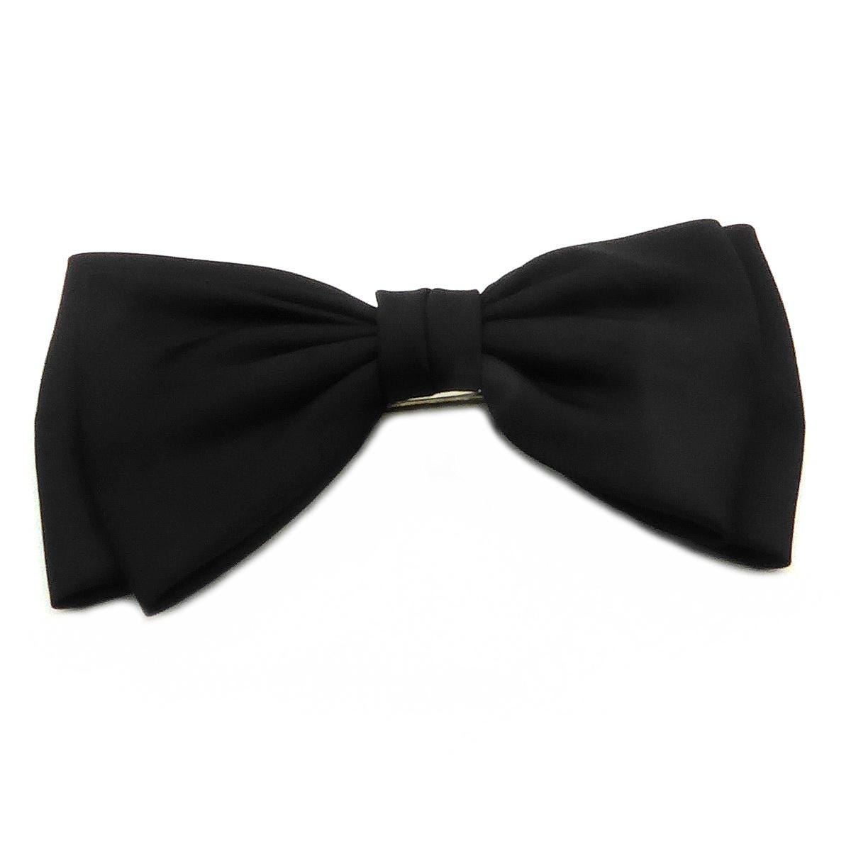 Grande barrette cheveux double noeud satin noir