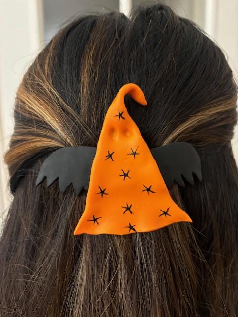 Barrette cheveux originale Fantôme en pâte polymère, Fabrication Française