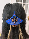 Barrette cheveux originale "sorcière bleue" en pâte polymère