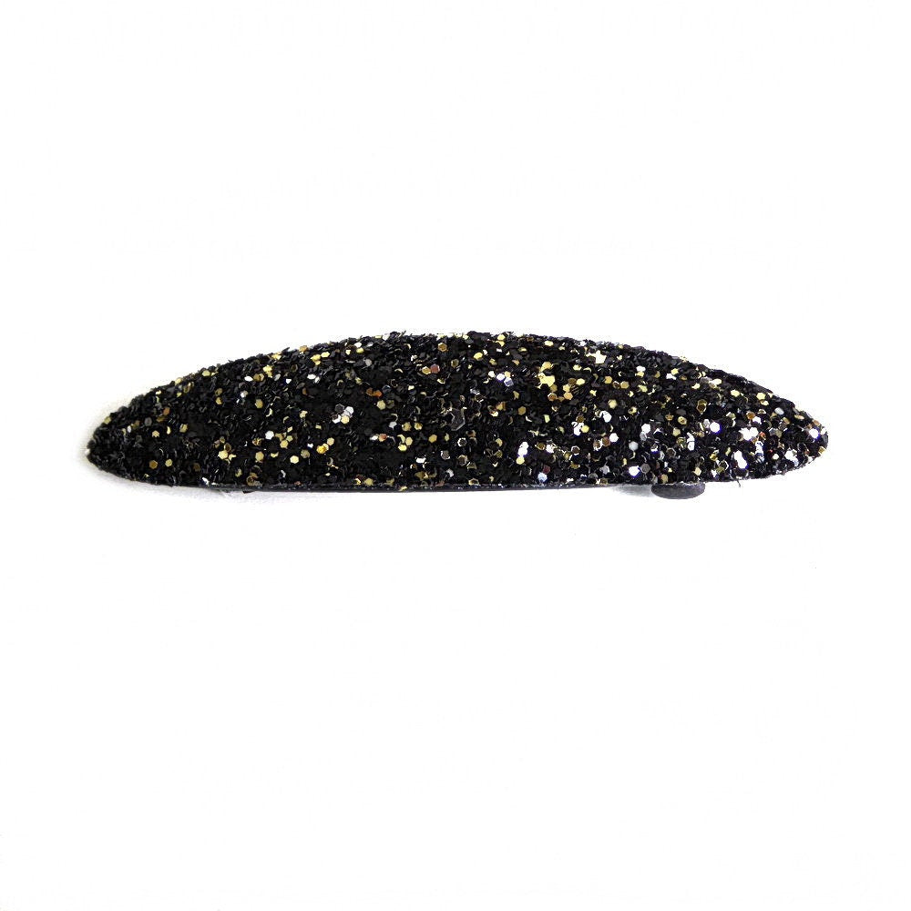 Barrette cheveux ovale 9cm paillettes noir or