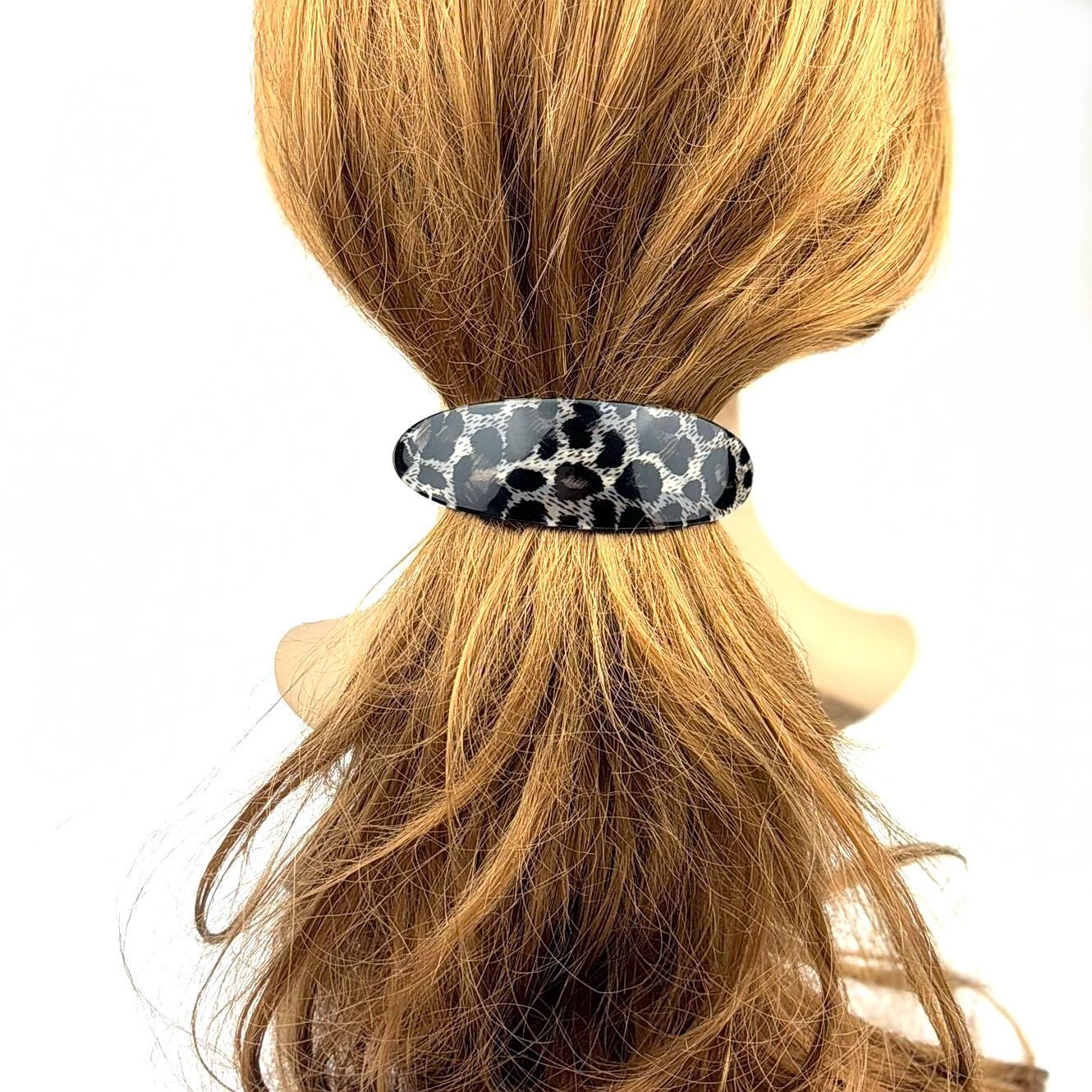 Barrette cheveux ovale incurvée léopard 9.5cm