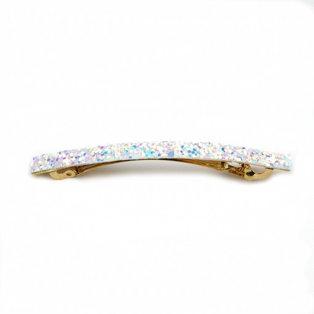 Barrette cheveux paillette 8.5cm blanc irisé