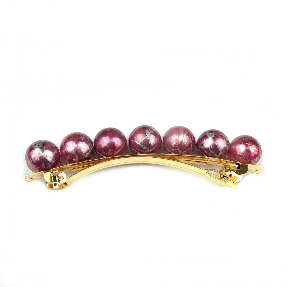 Barrette cheveux 8.5cm perle marbré rose