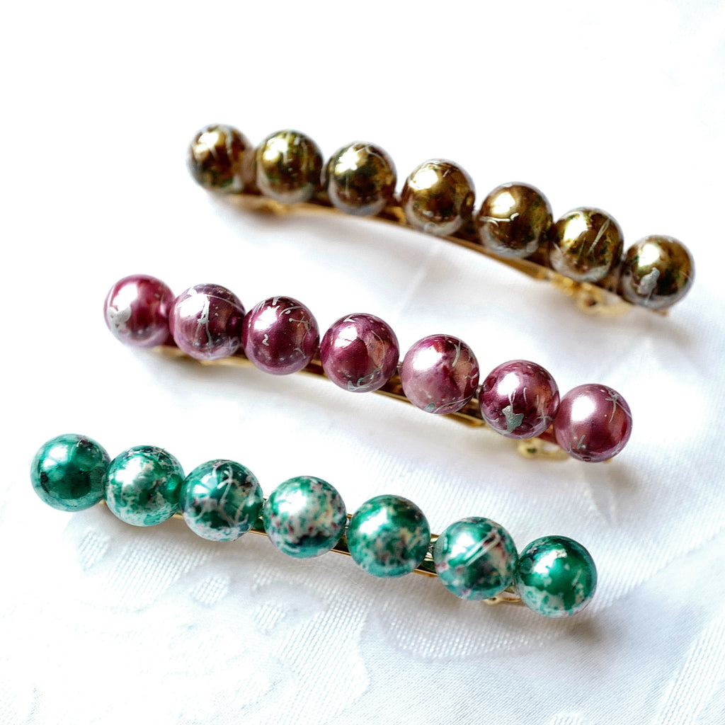 Barrette cheveux 8.5cm perle marbré couleur