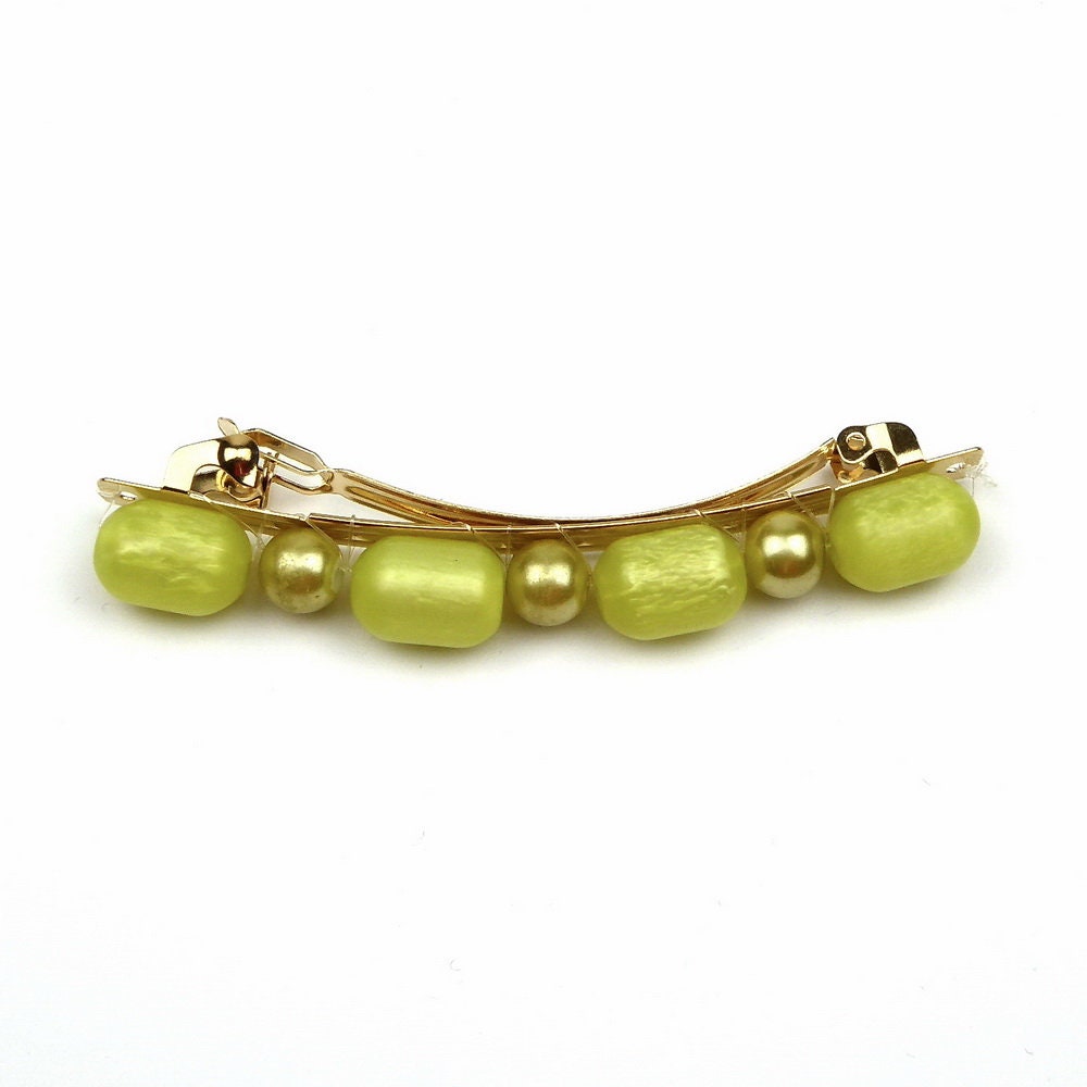 Barrette cheveux perles 8cm vert cheveux fin