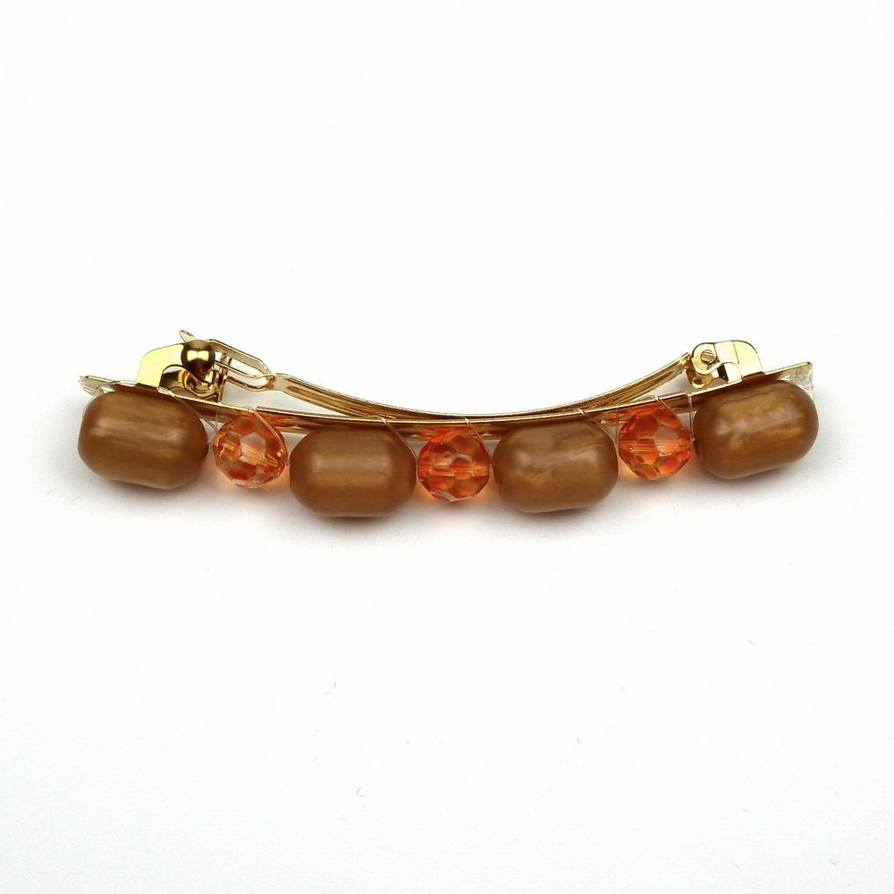 Barrette cheveux perles 8cm marron cheveux fin