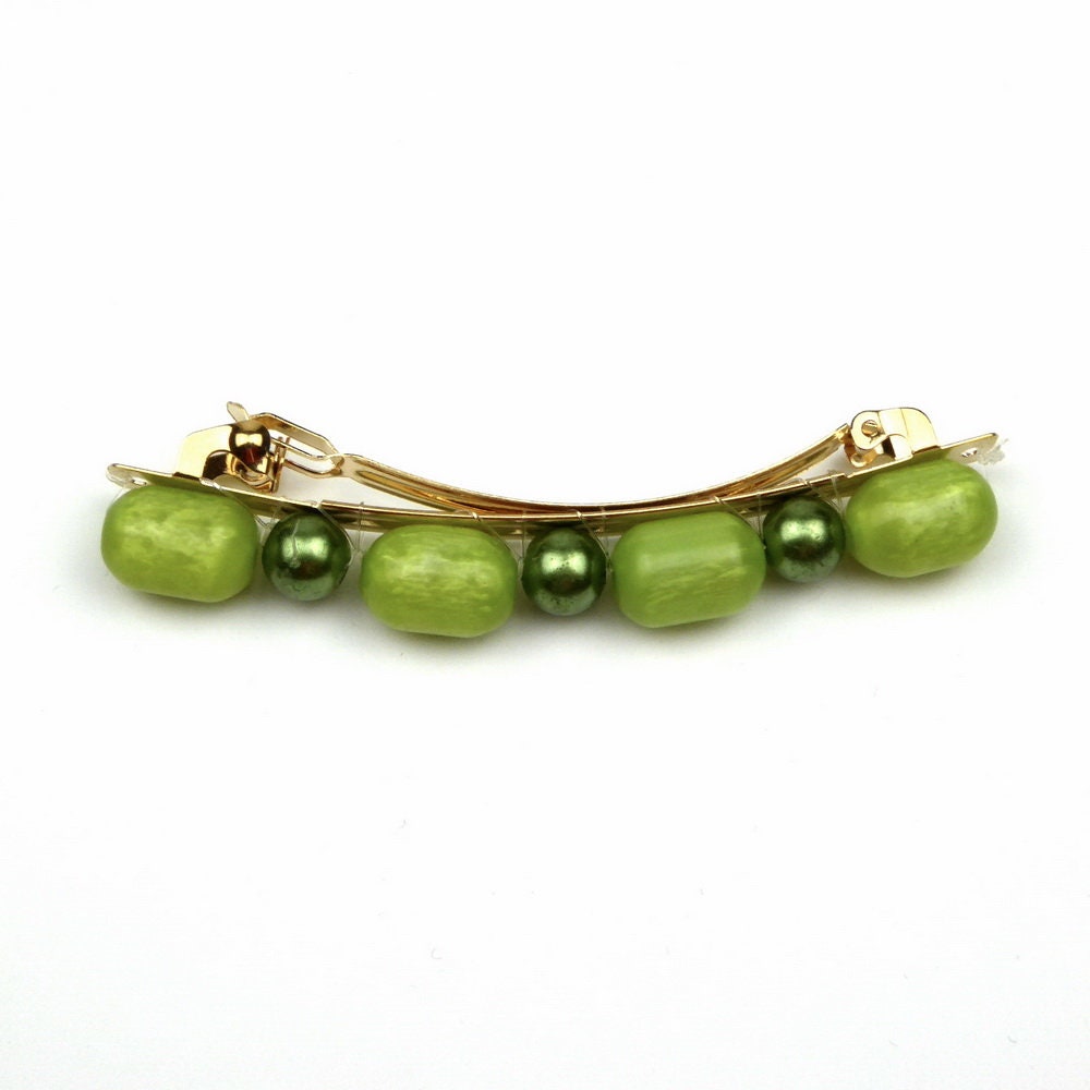 Barrette cheveux perles 8cm vert cheveux fin
