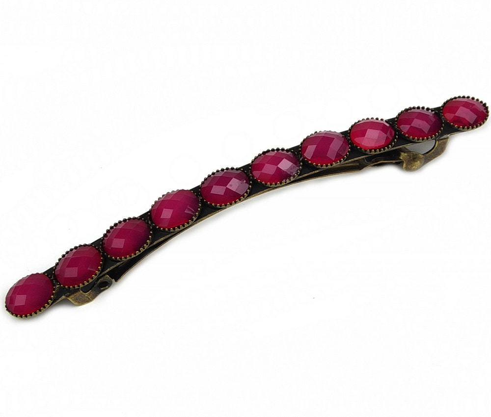 Barrette cheveux avec perles à facette vintage rouge 9cm