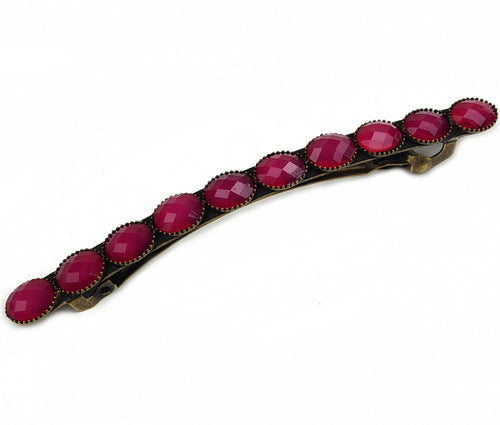 Barrette cheveux avec perles à facette vintage rouge 9cm