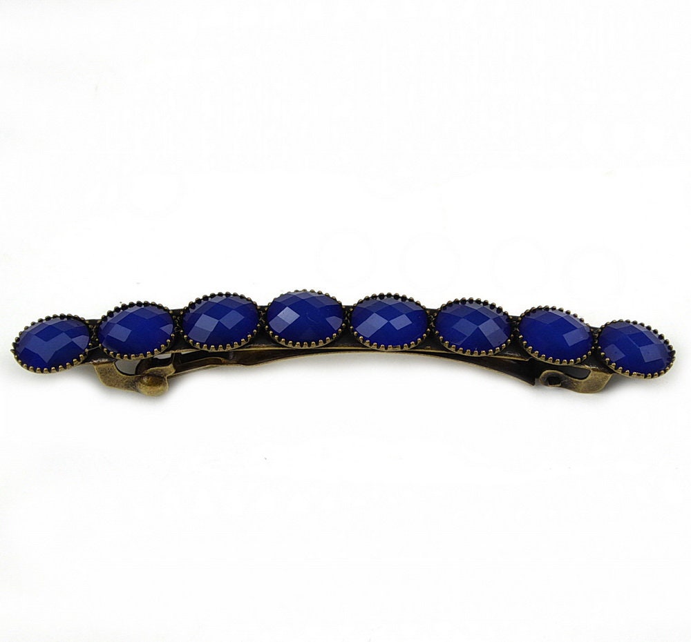 Barrette cheveux avec perles à facette vintage bleu 7cm