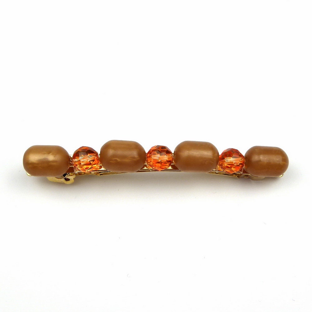 Barrette cheveux perles 8cm marron