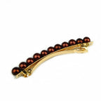 Barrette cheveux 8.5cm, perles nacrées marron cheveux fins