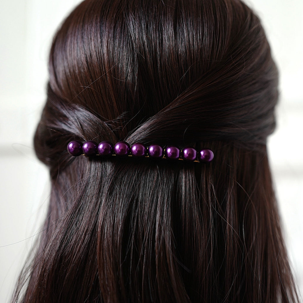 Barrette cheveux 8.5cm perles nacrées violet