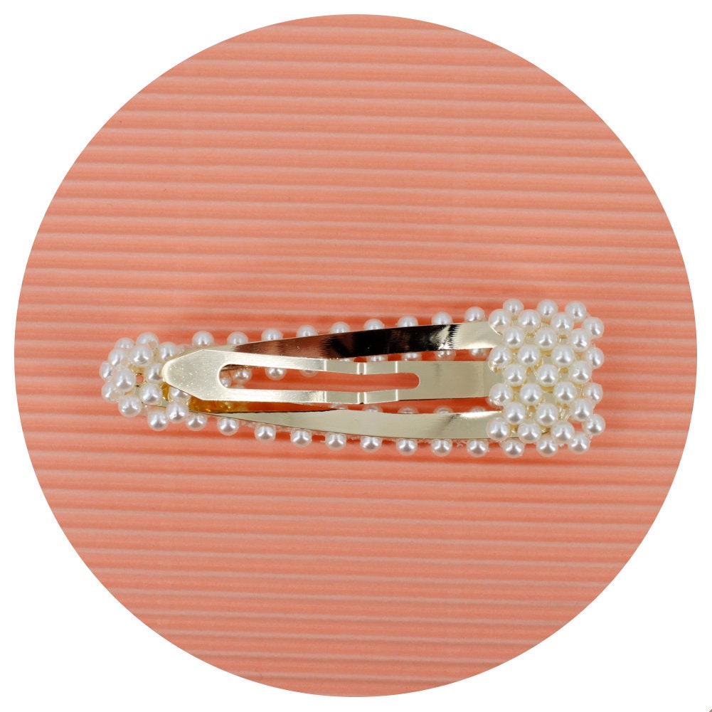 Barrette cheveux perles clic clac 6,5cm, accessoire cheveux