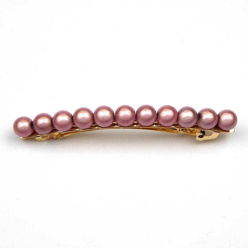 Barrette cheveux 8cm, perles translucides rose, cheveux fin