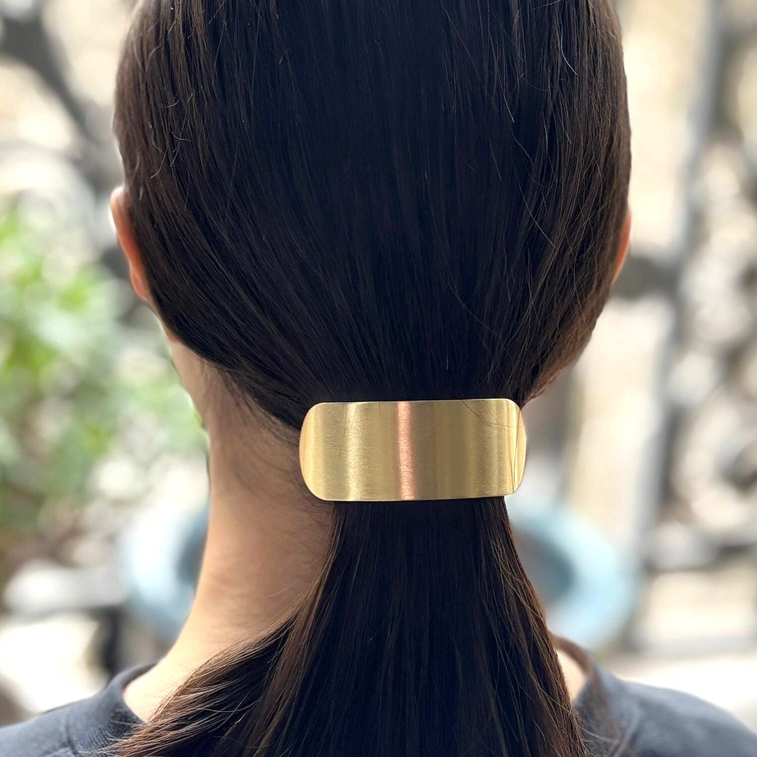 Barrette cheveux queue de cheval 7cm en métal brossé or