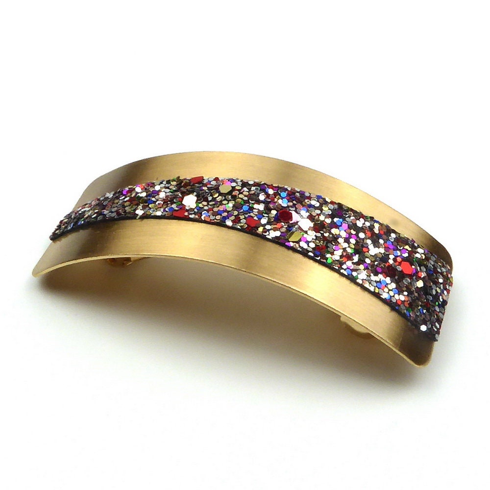 Barrette cheveux rectangulaire incurvés avec paillettes multicolores