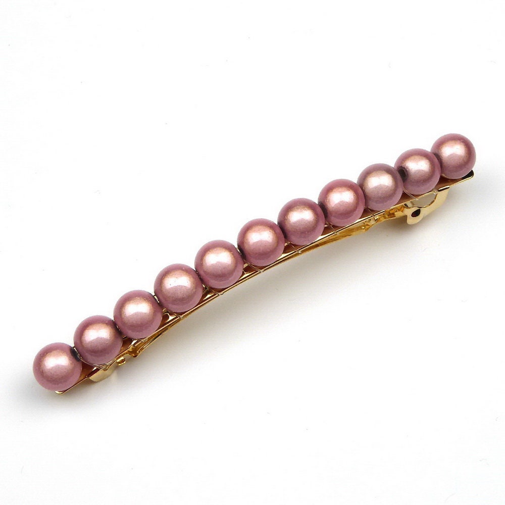 Barrette cheveux 8cm, perles translucides rose, cheveux fin